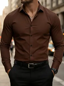 Men's Long Sleeve Business Casual Button Shirt, Csc11 Plain Series, Slim Fit, All Seasons, High-End Pure Color Men's Business Wear