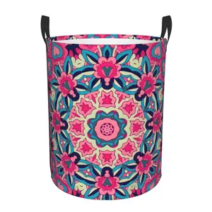 Mandala Laundry Basket Beautiful Flowers Foldable Oxford Cloth Funny Tote Bag Laundry Hamper Clothes Storage Bucket Organizer For Bathroom, Laundry Storage, Bedroom , round Storage Baskets for Clothes and toy, Holiday Gifts for girl ang monthers day