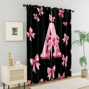 2 Panels Coquette Pink Bow Initial A Blackout Curtains, Girly Ribbon Bow Curtains, Sweet Aesthetic, Blackout Window Treatments with Grommet Top, For Teen Girls Bedroom & Living Room