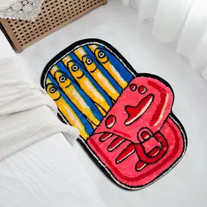 Fun Canned Fish Area Rug, Modern Cartoon Style, High-Quality Faux Cashmere Material, Absorbent and Durable for Bedroom or Living Room