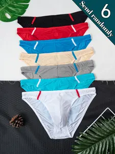 6-piece set of men's multi-color high-elastic breathable and comfortable briefs, men's summer casual style underwear soft briefs, men's solid color quick-drying briefs, men's U-shaped close-fitting briefs, men's all-season briefs, Underwear