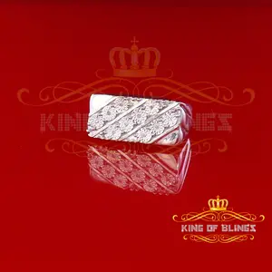 King Of Bling's 0.05CT Real Diamond 925 Silver White Rectangle Band shape with Men's Ring Sz11