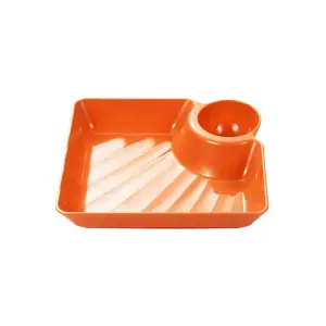 Plastic Dumpling Plates with Sauce Compartment Square Serving Plates with Sauce Holder Serving Platter Tray for Party Chips