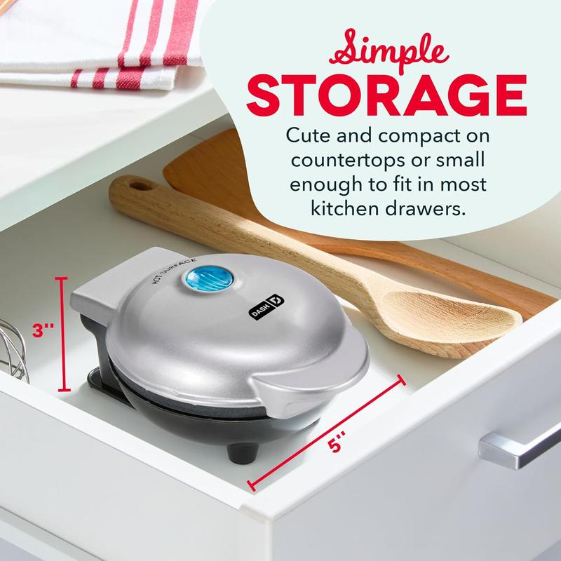 DASH DMW001SL Mini Maker for Individual Waffles, Hash Browns, Keto Chaffles with Easy to Clean, Non-Stick Surfaces, 4 Inch, Silver Dash