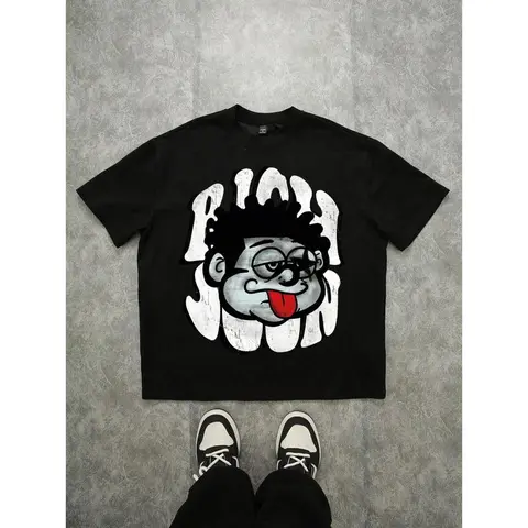 [100% Cotton] Summer Tee Tee Manfinity Zone917 Distressed Graphic Print Oversized Drop Shoulder Tee For Men In Black