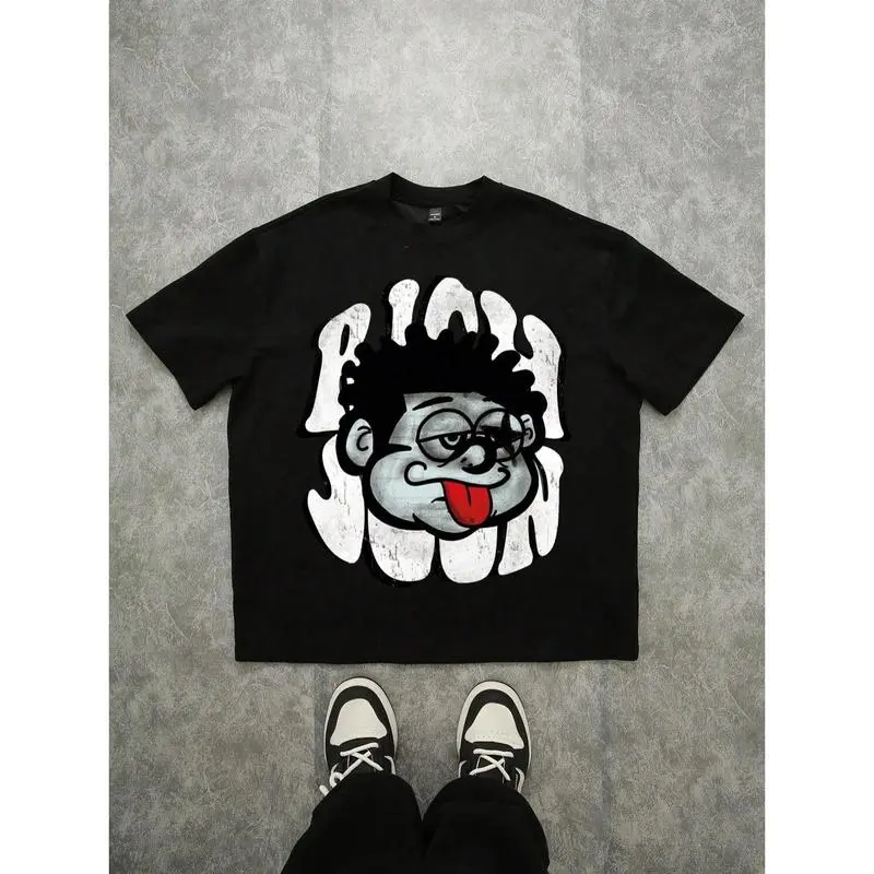 [100% Cotton] Summer Tee Tee Manfinity Zone917 Distressed Graphic Print Oversized Drop Shoulder Tee For Men In Black