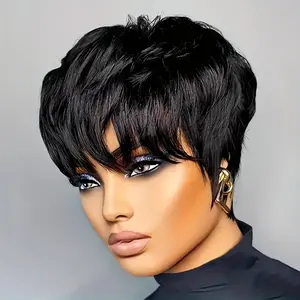Short Bob Wig Made of in Black for Women, Featuring Bangs And a Layered Style for Everyday Wear