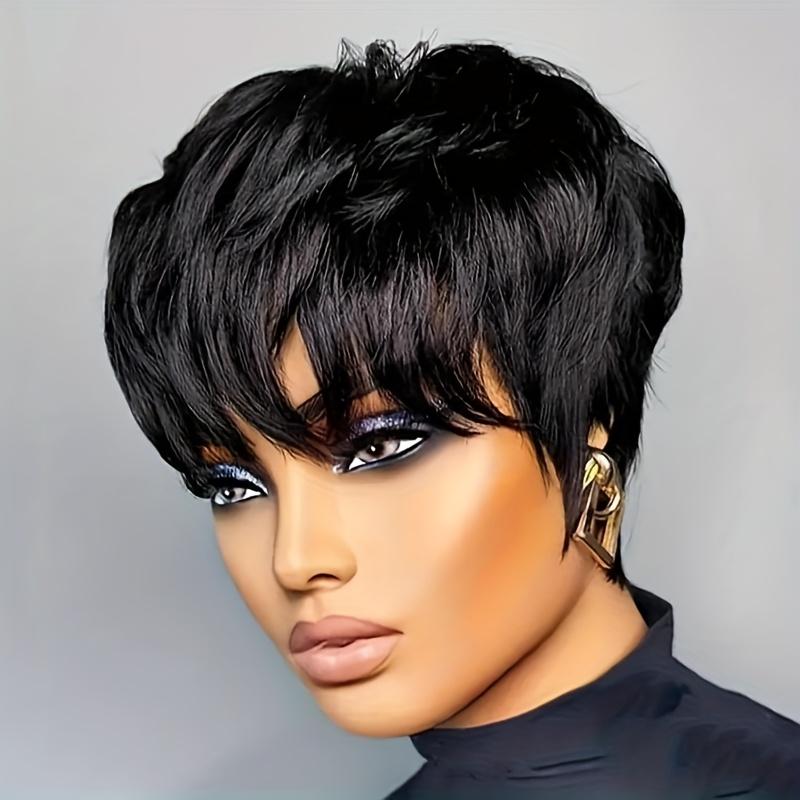 Short Bob Wig Made of in Black for Women, Featuring Bangs And a Layered Style for Everyday Wear