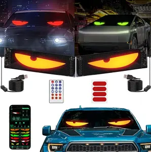 LED Devil's Eye Lights USB Power IP67 Waterproof Remote App Control Scrolling Windshield Display for Cars Trucks Halloween Christmas Gift Car Decorations 2Pcs 13.7" x 4" LED Matrix Panel - Vehicle