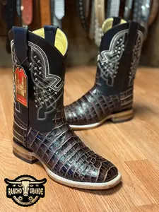 Chocolate Brown Imitation Caiman Belly Leather boots Square Toe Botas de Imitación Cocodrilo Alligator Boots