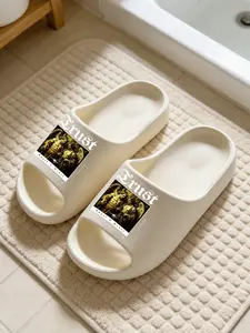 Vintage Print Fashion Slippers, American Gothic Style, Thick Sole Soft Bottom, Couple Home Outdoor Use, Eva Material, Wide Fit