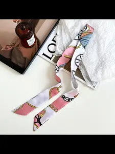 Long scarf Korean-style high-end fashion decorative small neckerchief women's silk scarf bag wrap multi-purpose headscarf hairband belt Backpack Accessories