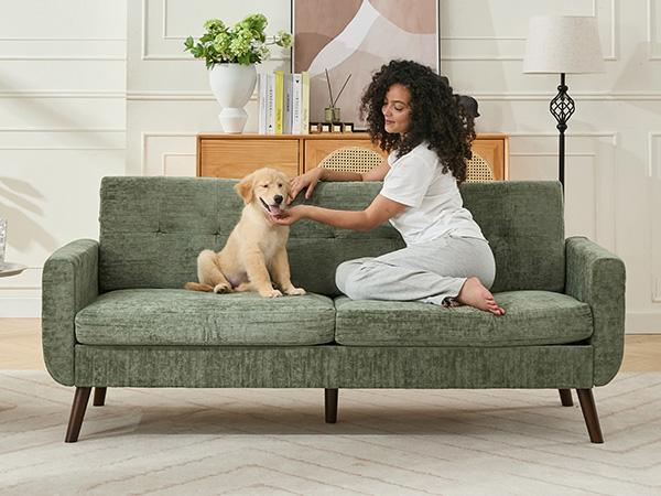 Tbfit 77.2" Linen Loveseat Sofa - Mid-Century Modern Compact Durable Easy Sofa Sets, Button Tufted Design, Solid Wood Legs, Pocket Spring Cushion, Easy Assembly, Summervibes, Compact Sofa Sets,dorm essentials,home decor