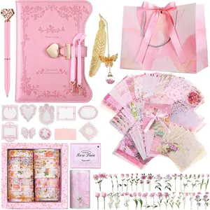 DIY Journal Diary with Lock Set Scrapbook Kit Stationery Art Crafts Kit Ideal Birthday Holidays Gifts for Women Teen Girls (Pink,Classic)