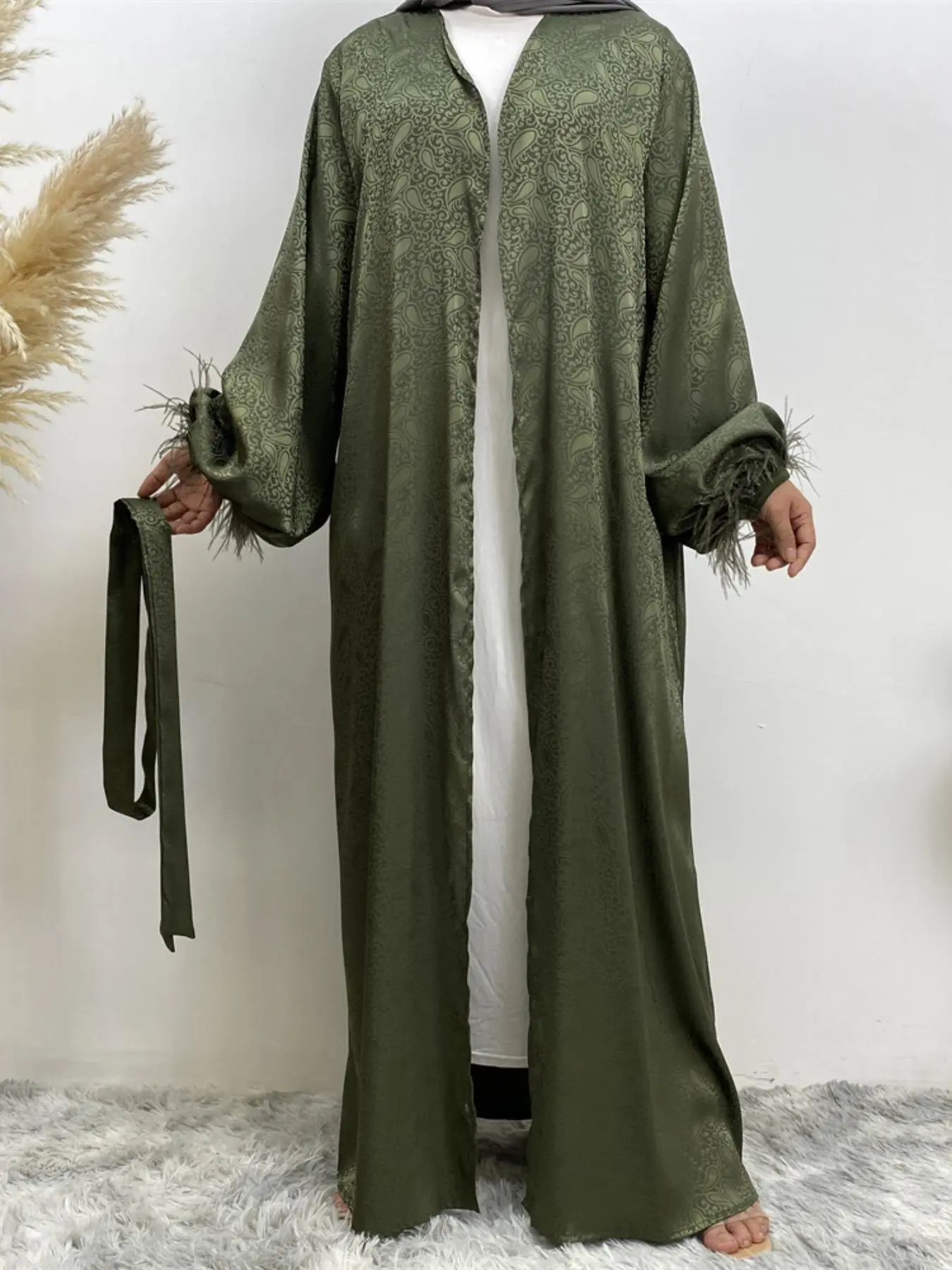 Women's Solid Color Long Sleeve Satin Modesty Abaya, Elegant Casual Open Front Outerwear for Daily Wear, Ladies Islamic Clothing for Spring & Fall, Modesty Muslim Clothing, Islamic Modesty Clothes