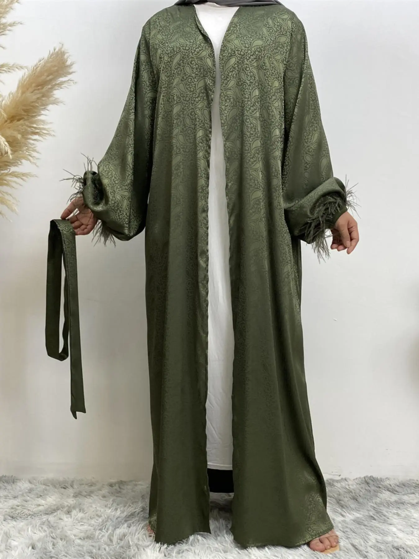 Women's Solid Color Long Sleeve Satin Abaya, Elegant Open Front Outerwear for Daily Wear, Ladies Islamic Clothing for Spring & Fall