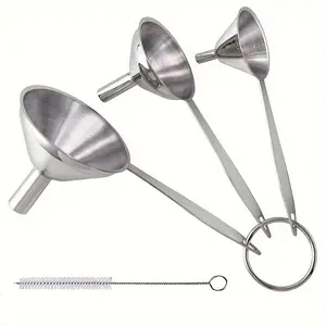 4pcs/set Stainless Steel Funnels With Cleaning Brush, Set Of 4, Small Funnel Set For Transferring Essential Oils Liquid Fluid Spice Dry Ingredients Powder, Metal Funnels, Durable And Dishwasher Safe, Kitchen Utensils, Kitchenware Stainless Steel