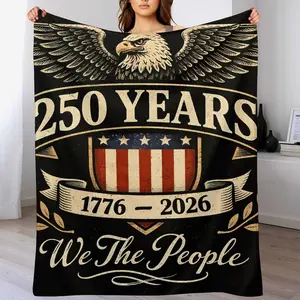 250 Years United States Patriotic Flannel Blanket, Classic American Flag Red White Blue Fleece Throw, Warm Cozy Blanket for Home Living Room Bedroom & Holiday Celebrations