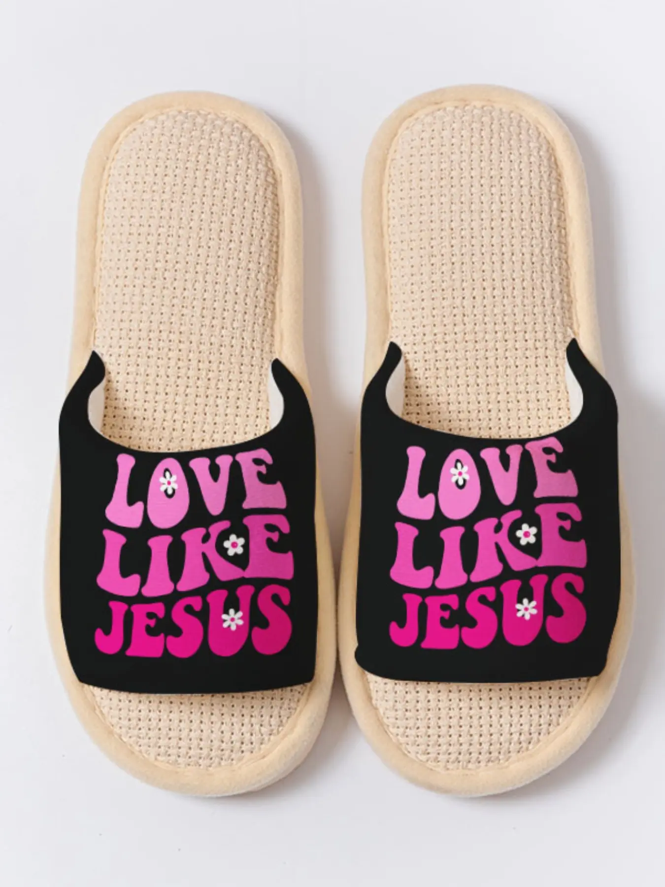 "LOVE LIKE JESUS" Floral Slogan Slippers Cloud-Feeling Retro Gentle Faith Style Indoor Outdoor Must-Have