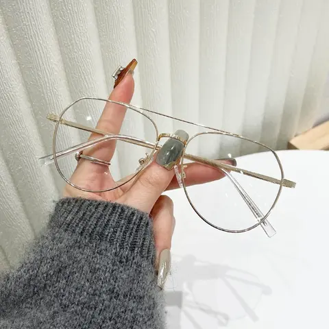 Metal Aviator Frame Anti-blue Light Lens Eyeglasses, Cute Decorative Eyeglasses for Women & Men, Trendy Casual Eyeglasses, Fashion Eyeglasses for Daily Wear, High Quality Eyewear, Stylish Trendy Eyewear