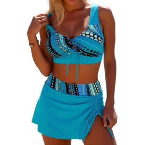 3-piece set Women Tankini Swimsuits Tummy Control Bathing Suits Blouson Swim Tank Top with Boy Shorts