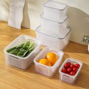 Three-Piece Dual-Layer Refrigerator Drainage Storage Box Set, Kitchen Freezer Container, Food-Grade Plastic Organizer Boxes, Fridge Storage Organizer