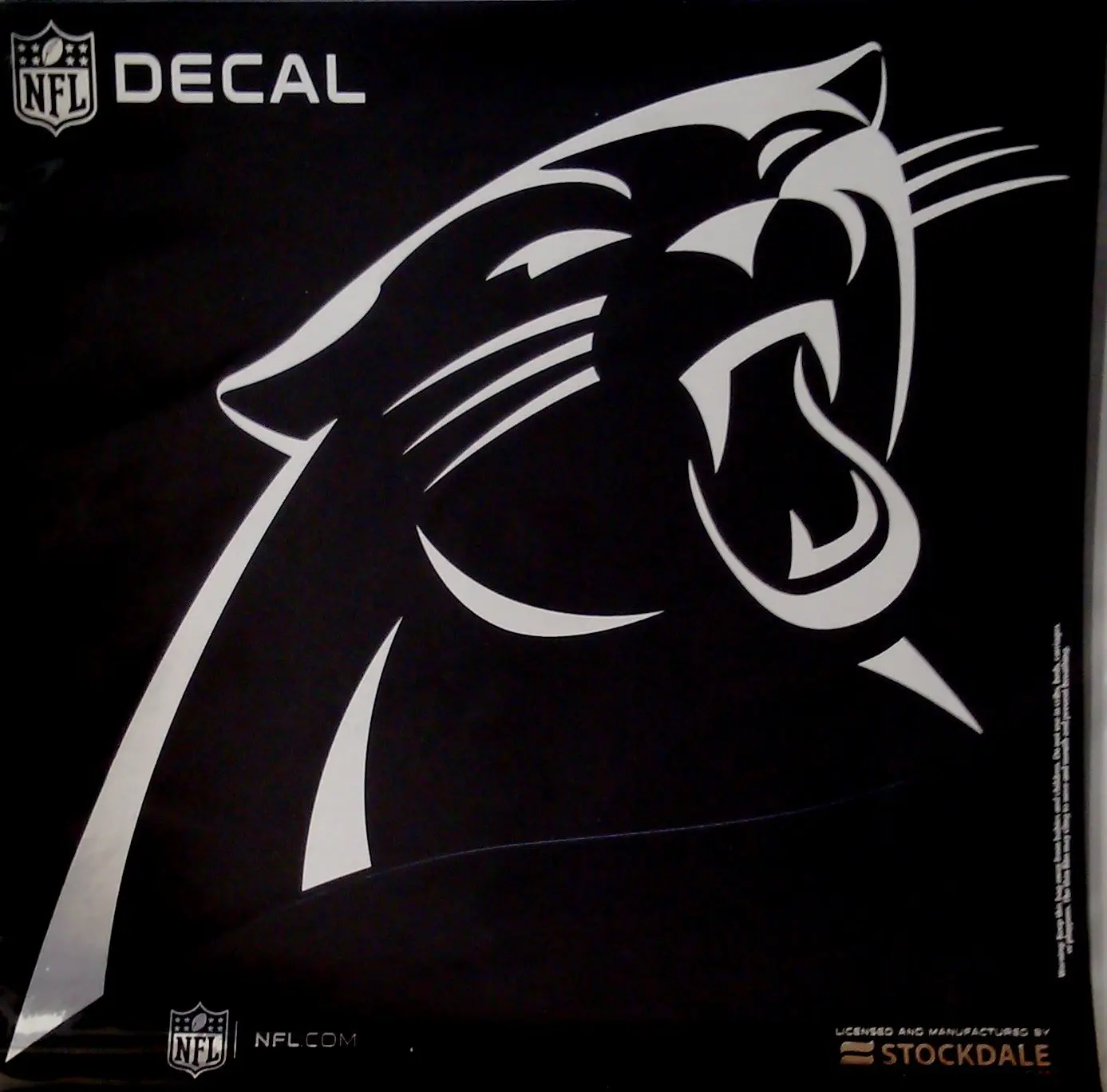 Carolina Panthers Decal Sticker, Die Cut, 12 Inch, Chrome Shimmer Design, All Surface, Full Adhesive Backing, Officially Licensed