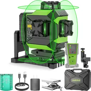 Huepar 704CG Self-Leveling 4D Green Beam Laser Level, 16 Lines 2x360° Lines, Magnetic Mount, LR-8RG Receiver, Rechargeable Li-Ion Battery for Floor Leveling & Tiling Floors
