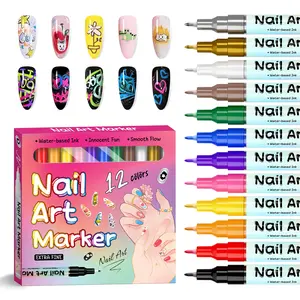 12pcs Acrylic Nail Art Markers, Fast-Drying Tip Pens, DIY Manicure Tools, Professional Nail Art Supplies, Home & Salon Use, Perfect Gift for Women