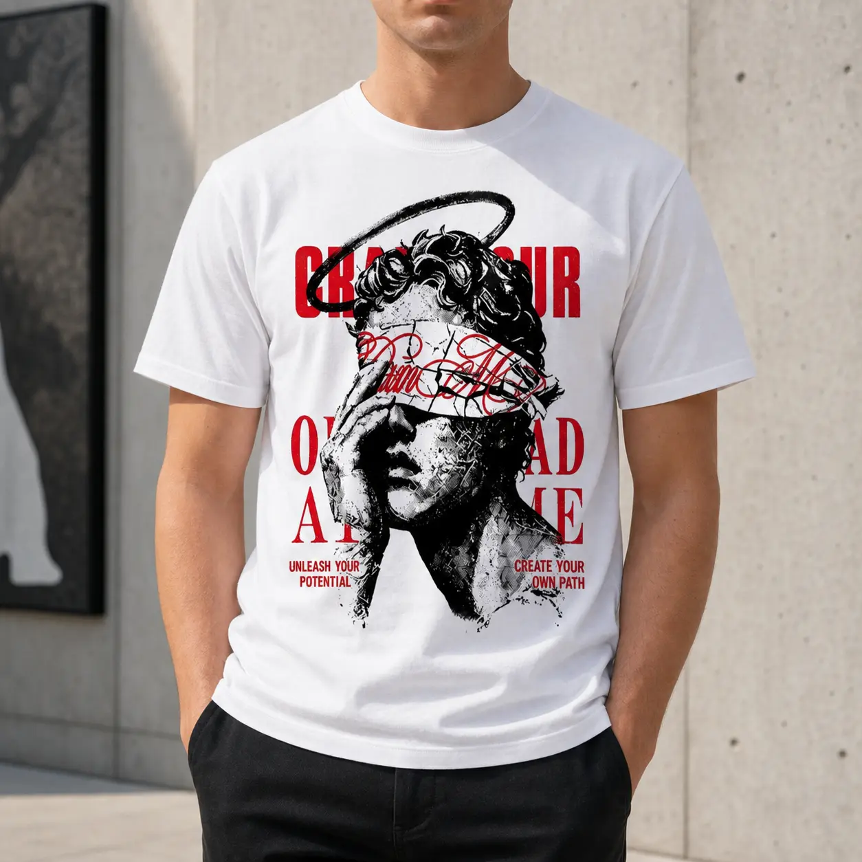 Monaco,Blindfold David Statue Graphic T-Shirt for Men, 100% Cotton Motivational Quote Tee, Vintage Classical Art Crew Neck Short Sleeve Casual Streetwear,soft,Men's,unisex