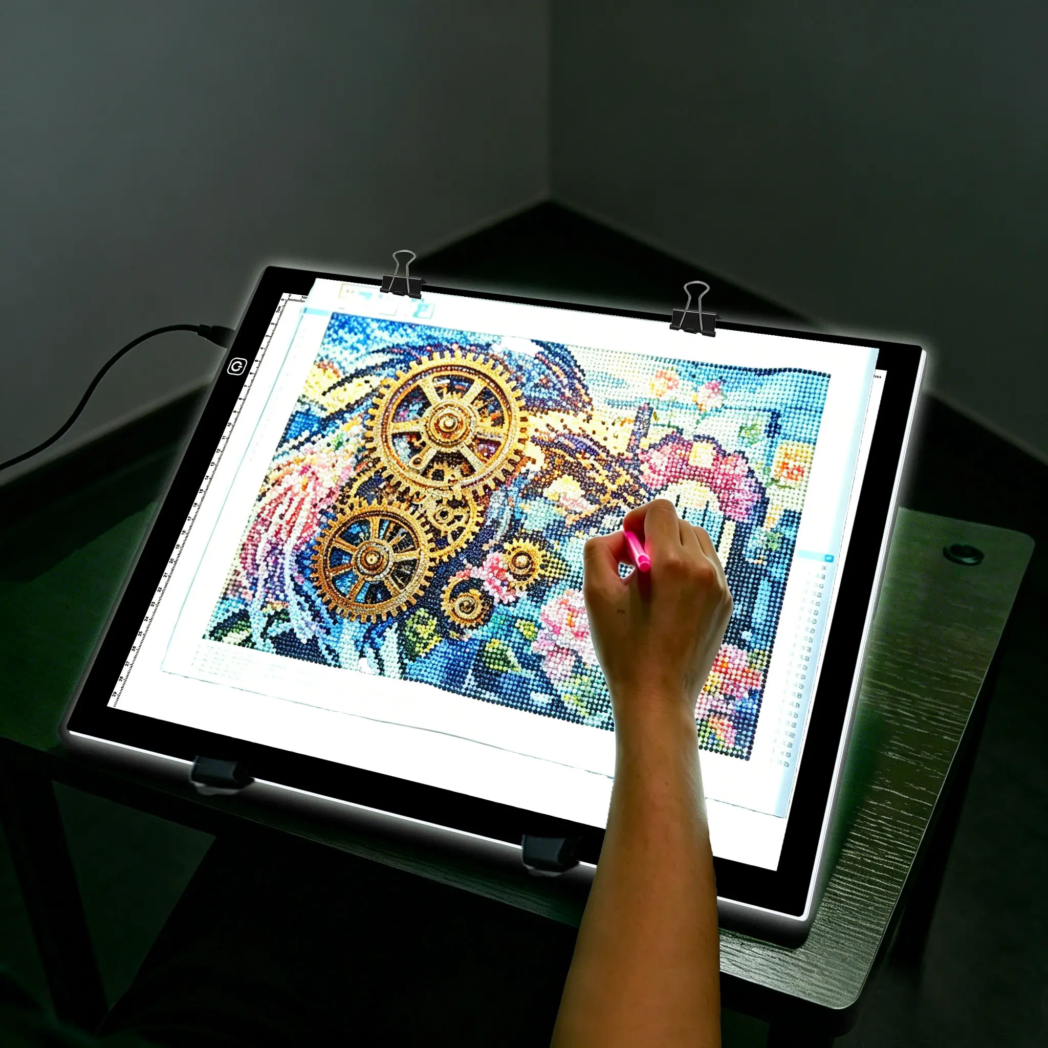 A3(47cm*34.5cm) LED Drawing board Light-Up Acrylic with stand ,Suitable for diamond painting, dual strip  adjustable light pad, Light Table  It is a USB-powered high-brightness LED dual light strip painting  copy board, office desk supply