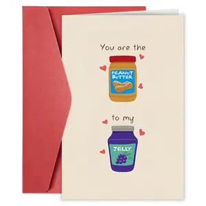 1PC Anniversary Greeting Card with Envelope - Romantic Peanut Butter and Jelly Metaphor, Love Heart Design - Universal Card for Spouse, Husband, Wife, Boyfriend, Girlfriend - Anniversary Card for Anyone