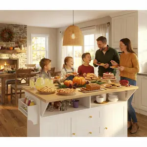 Large Rolling Kitchen Island with 2 Drop Leaves, Built-in Power Outlet, 3 Drawers & Storage Cabinets - White
