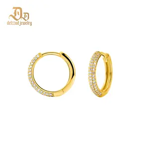 Delzzad 18K Gold-Plated Huggies Earrings Lab-Created Moissanite Earring S925 Sterling Silver Moissanite Jewelry Perfect Birthday Christmas Gift