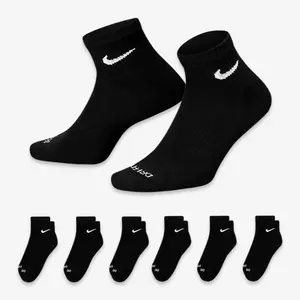Nike Dri-FIT Everyday Plus Cushioned Mid Training Quarter Ankle Socks (6 Pack) Black SX6899-010 Comfortable Comfy Cozy Cotton Unisex for Mens Womens GS Kids Young Junior Holiday Christmas Gift Stocking Stuffer