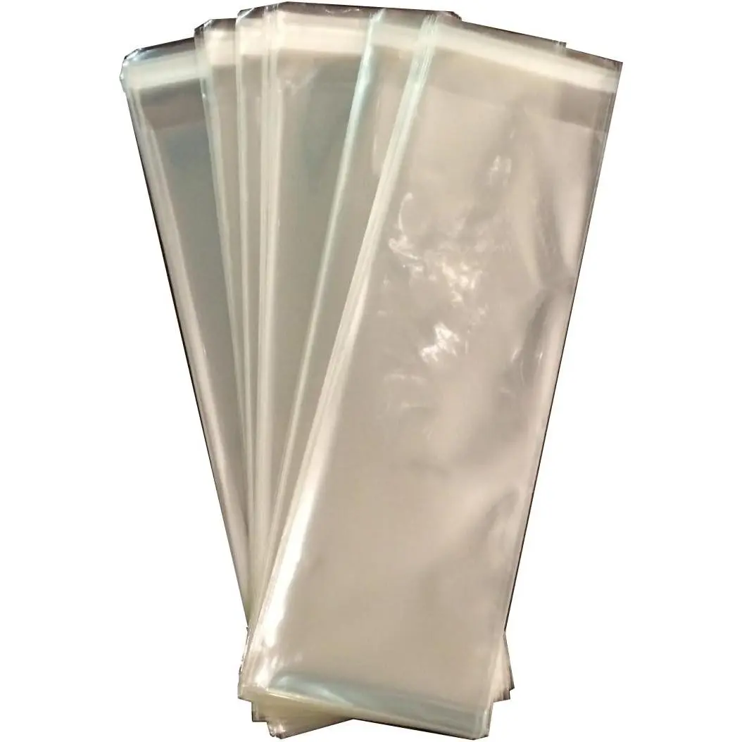 2.5" x 8'' inches Clear Long  Safe Self-Sealing Adhesive Resealable  Safe Plastic Flat Cello Wrap Cellophane Candy Goody Pretzel Cake Pop   Bags 100 count