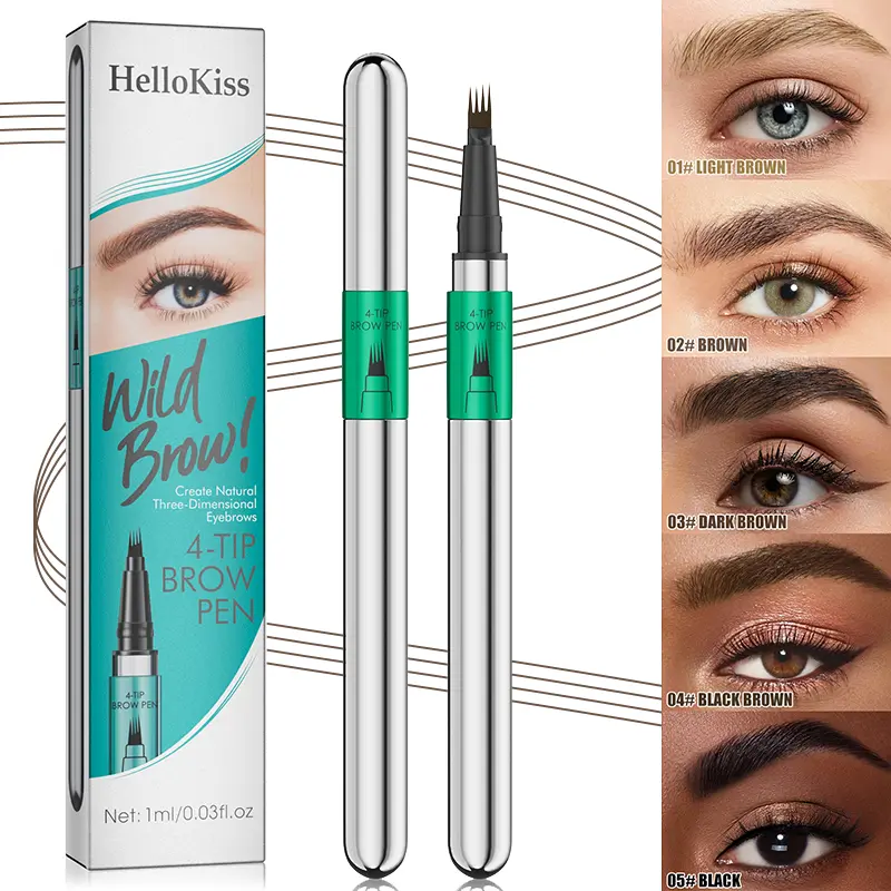 Women's 4-Tip Precision Makeup Eyebrow Pen, Natural Finish Sweat-Waterproof Tool for Daily Brow Maintenance, Quick Hair-Like Strokes for Sparse Brows