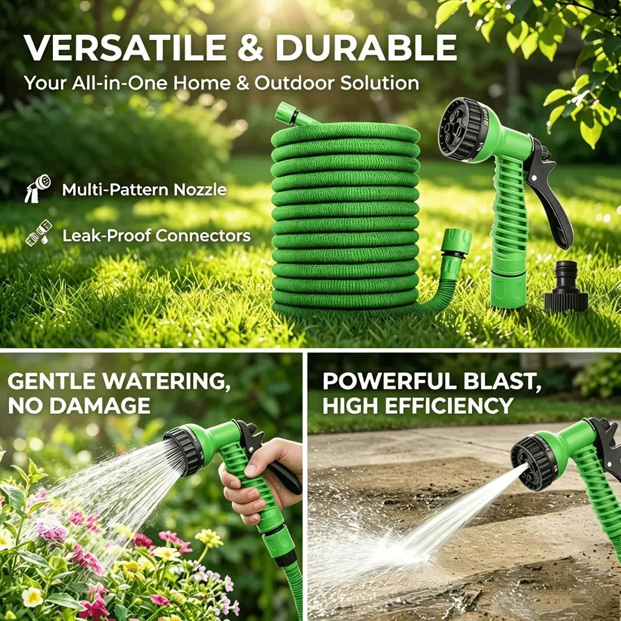 Heavy Duty Kink Free Garden Hose - No-Leak Expandable Water Hose (25ft,50ft,75ft,100ft) with 6-Function Water Sprayer, 3/4'' & 1/2'' Universal Quick Connect Fittings, Collapsible Lightweight for Outdoor Home, Car Washing, Heavy Duty Hose