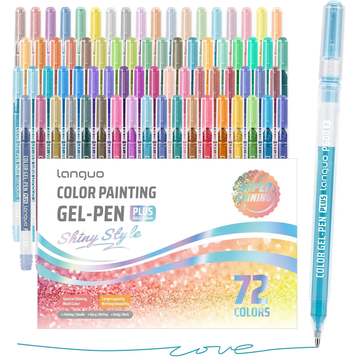 Glitter Gel Pens, 72 Pack Colored Pens for Black Paper & White Paper, 1.0mm Point Pens, Large Capacity Ink Pens for Coloring, Writing, Drawing, Journaling, Note Taking, School, Office, Home