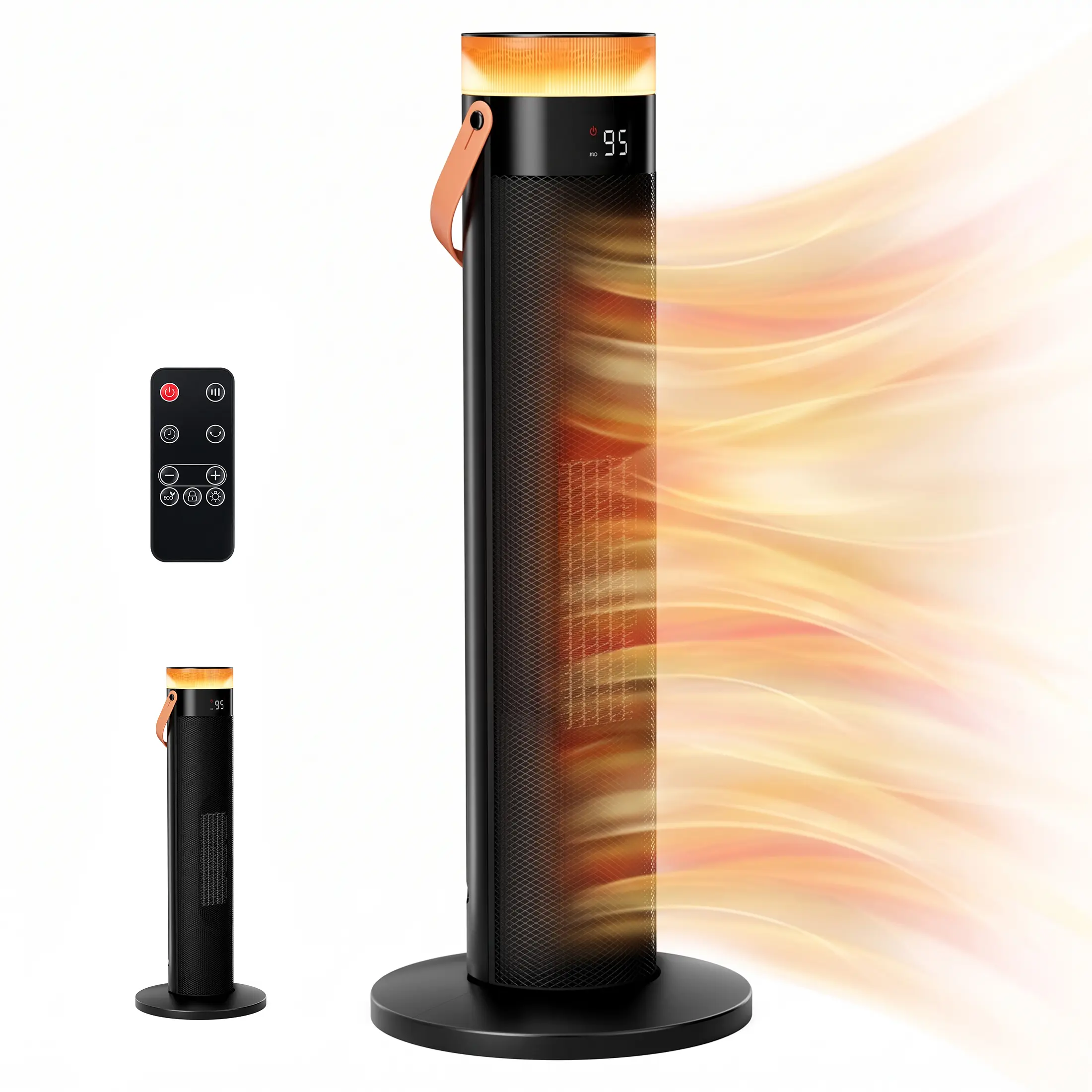 Space Heater 1500W, Oscillating Electric Heater with Remote, Smart Thermostat, ECO Mode, 15H Timer, Safety Protection, Quiet Portable PTC Tower Heater for Bedroom, Home Office, Desk, Indoor Use