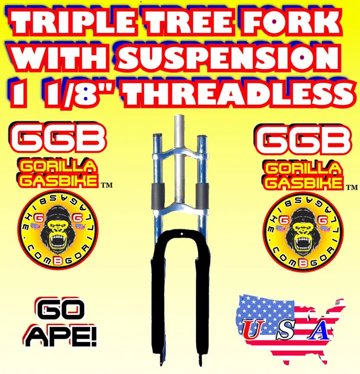 BLACK TRIPLE TREE SUSPENSION FORK 1 1/8" THREADLESS FOR 2-STROKE 4-STROKE 48CC/66CC/80CC MOTORIZED BIKES