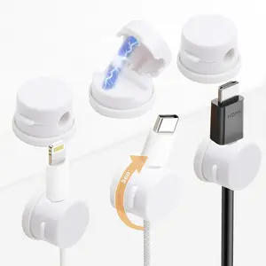 6-Pack Rotatable Cable Management Clips | Cord Organizer for Desk, USB Charger & Nightstand Wire Holder | Home & Office Accessories (Black & White)