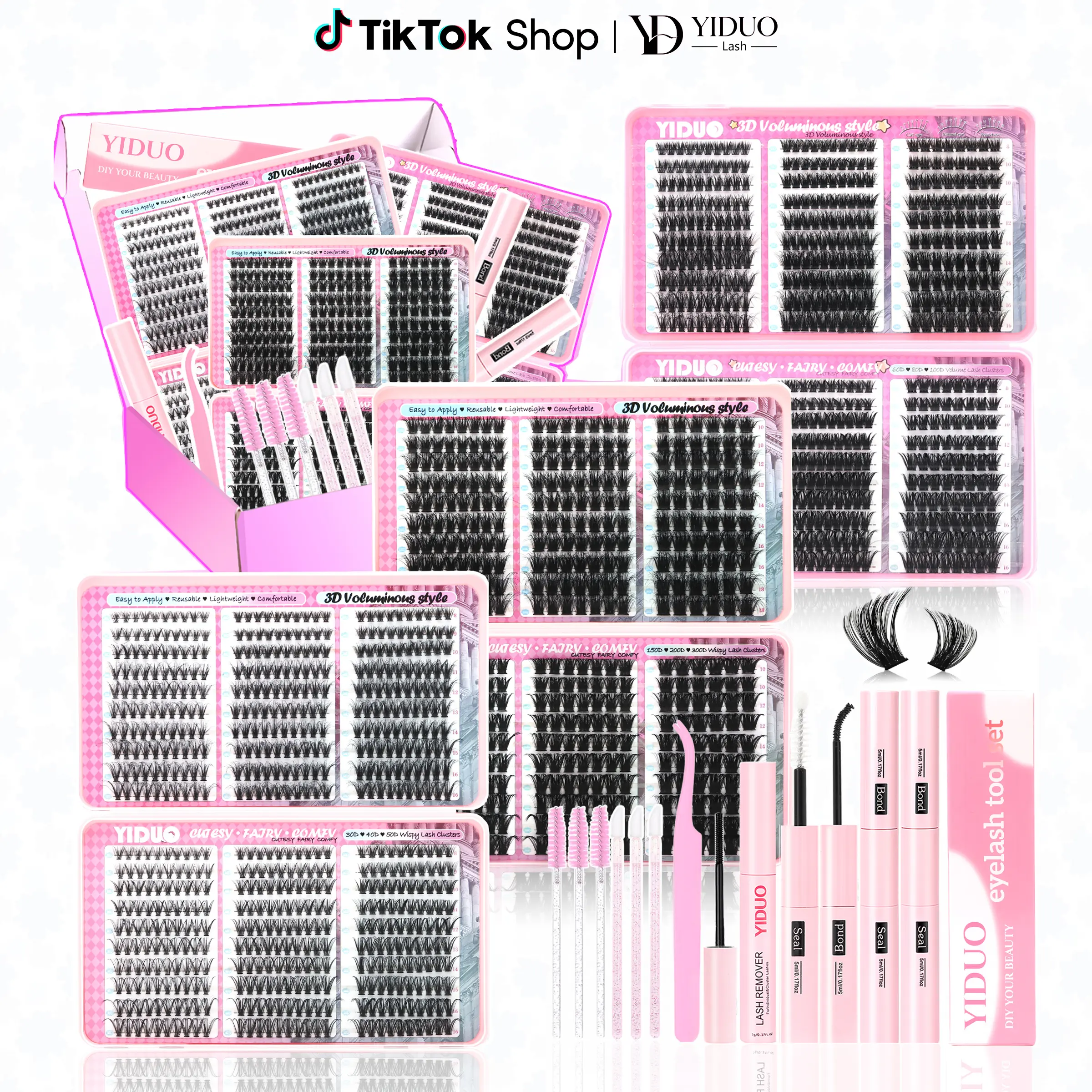 YIDUO Individual Lash Clusters Kit – Fluffy Mixed Eyelash Extensions with Lash Book, Versatile Volume Choices, Great Value Set, Comes with Bond & Seal, Ideal for Home Use and Salon Stylists BackToSchool