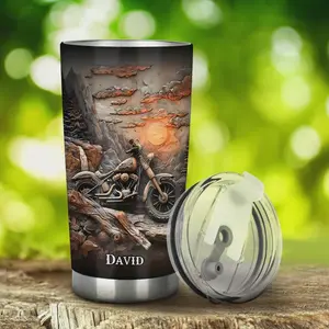 Personalized Motorcycle Tumbler, Custom Name Biker Cup, Vintage Sunset Ride Mug for Men, Harley Rider Gift