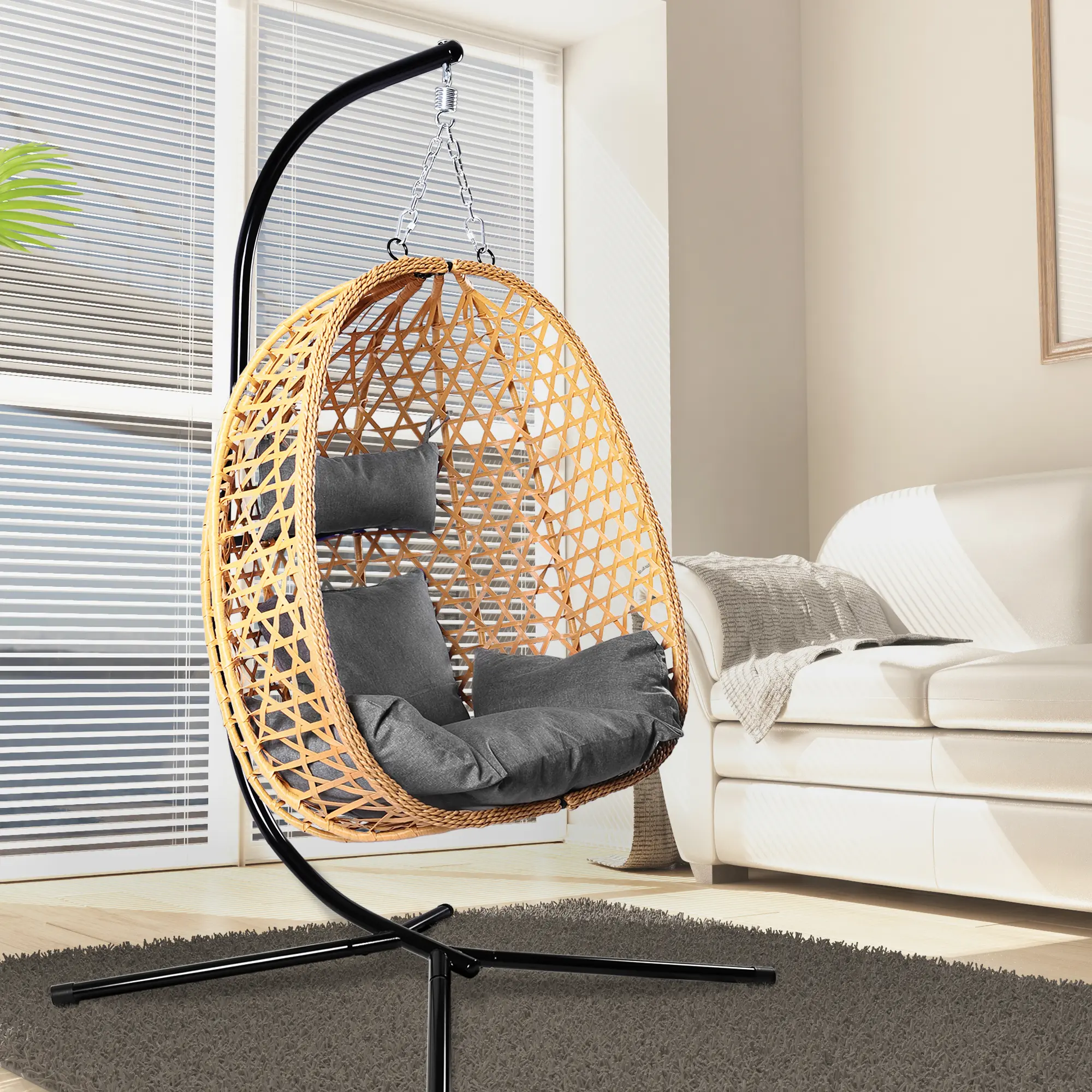 Premium Egg Patio Swing Chair, All-Weather Wicker, 350LB Capacity & Included Cushion,Summervibes Premium Egg Patio Swing Chair, All-Weather Wicker, 350LB Capacity & Included Cushion,Summervibes