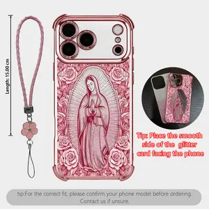 Our Lady of Guadalupe Rose Phone Case  for iPhone 17ProMax 16 15Plus 14 13 12Pro, Samsung Galaxy S25 S24 S23 S22, Catholic Faith Shockproof Cover, Coquette Christian Aesthetic Case with Clover Lanyard,Perfect Gift for Her.HY74