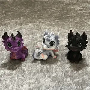 3pcs Resin Dragon Baby Figurines - Art Deco Collectible Anime-Themed Miniature Sculptures for Home, Office, Garden Decor - Versatile Room Accent Pieces - Ideal for Christmas, Halloween, Easter, Thanksgiving, New Year Ornaments