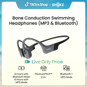 【Live only】SHOKZ OpenSwim Pro - Open-Ear Bone Conduction Bluetooth Headphones & 32GB MP3 Player, IP68 Waterproof, Secure Fit for Workouts, Running and Swimming Grey Electronic