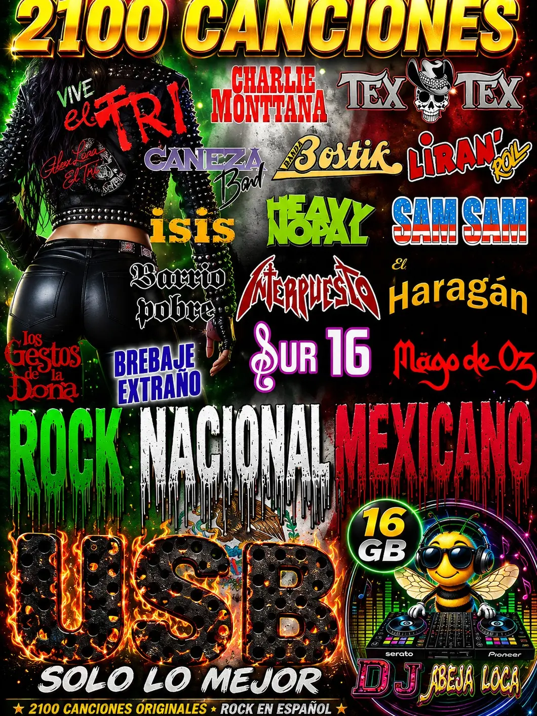 ROCK NACIONAL MEXICANO 2100 canciones 16GB USB Drive