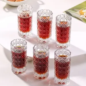 6 piece  Diamond Engraved Shot Glass Set, Clear Crystal Texture Liquor Glasses For Vodka Whiskey Sake Shochu, Party Gathering Bullet Cups, Home Bar Commercial Use One-Bite Glass
